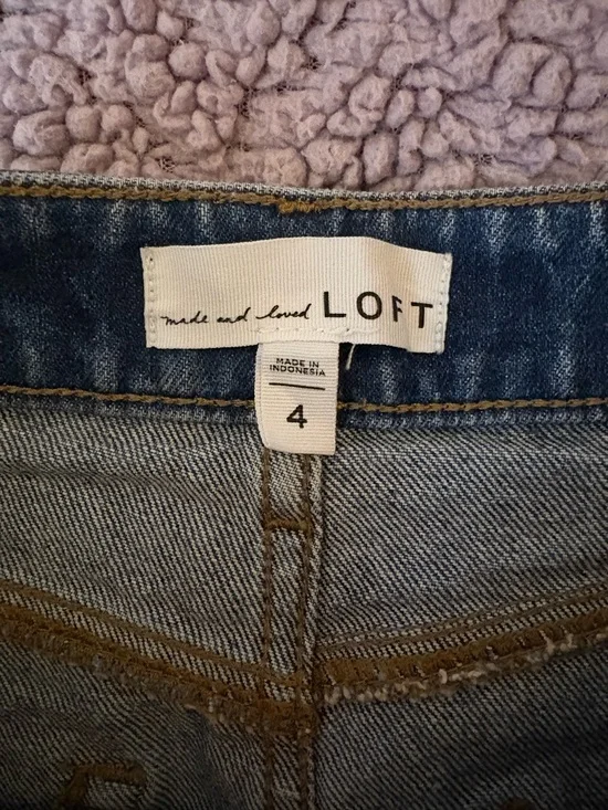 LOFT Washed Blue Denim Mini Skirt with Frayed Hem - Picture 3 of 3